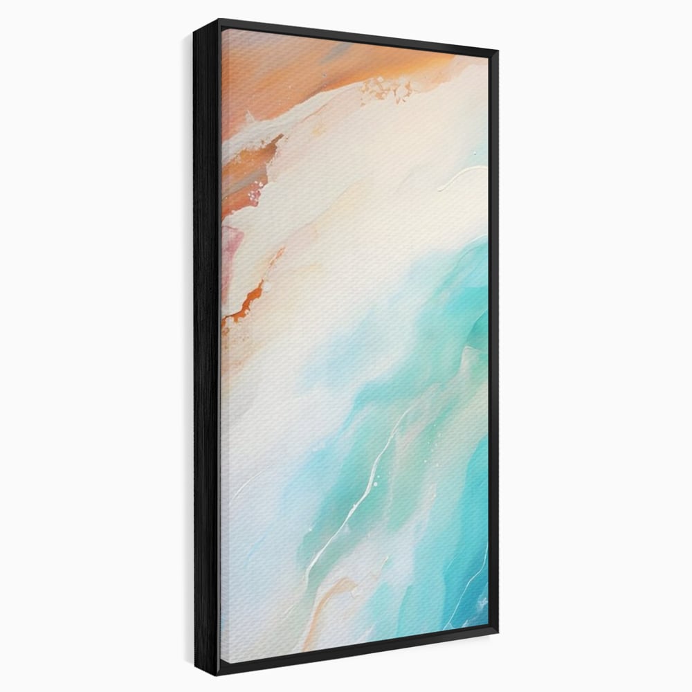 Tablou canvas cu pictura abstracta cu valuri turcoaz, in rama de aluminiu negru